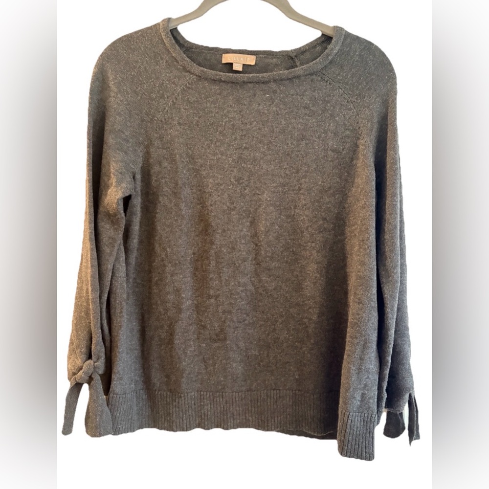 Lilla P Charcoal Gray Crew Neck Sweater Tie Sleeve Cotton Modal Size XS